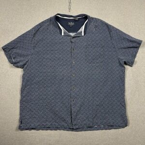 Nat Nat Silk Blend Short Sleeve Button Up Shirt Mens 2XL Blue Geometric Print